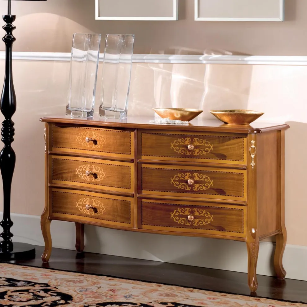 Klassische Kommode aus Walnussholz 4 oder 6 Schubladen Made in Italy - Katerine