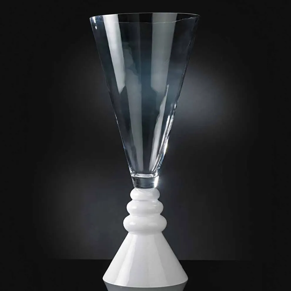 Weiße und transparente Glasblumenvase Made in Italy - Aramis