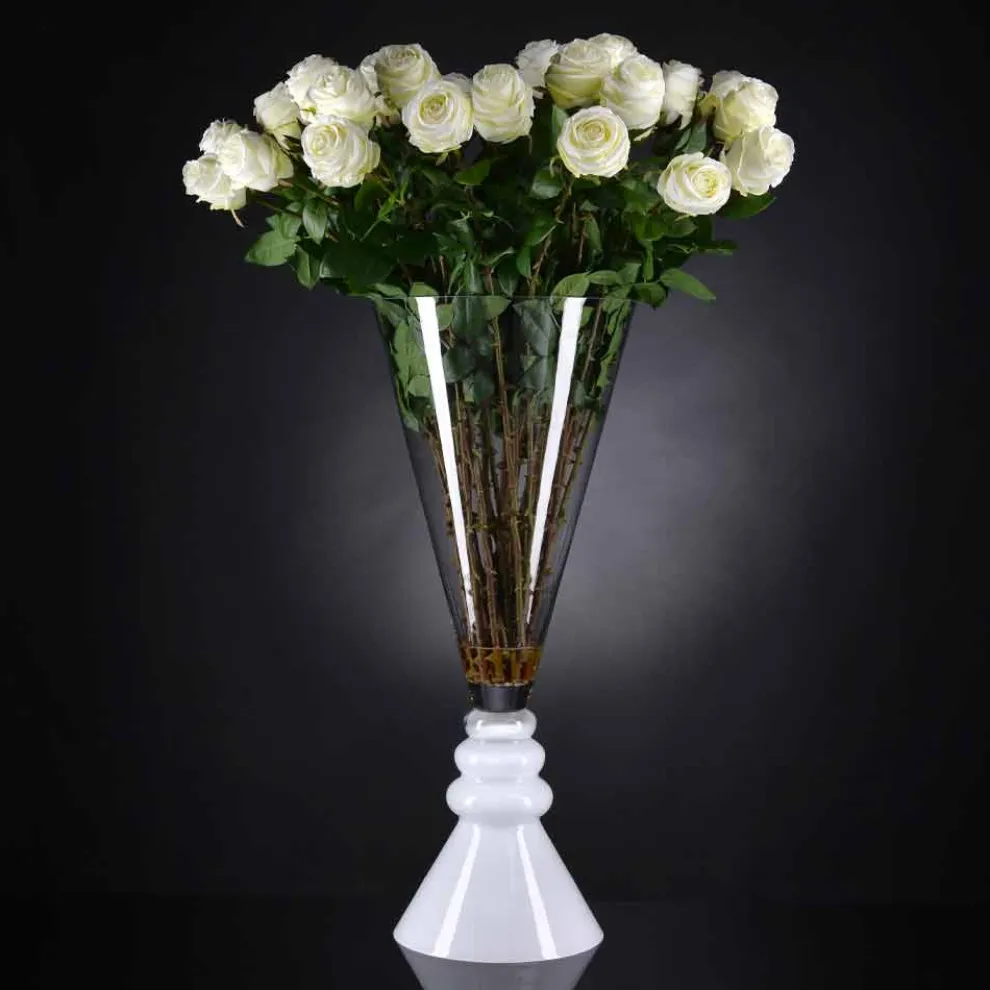 Weiße und transparente Glasblumenvase Made in Italy - Aramis