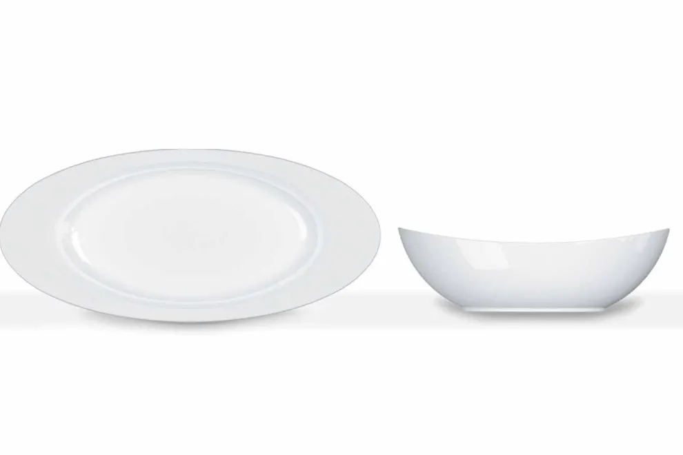 Modernes weißes Porzellan Oval Design Servierset 2 Stück - Teleskop