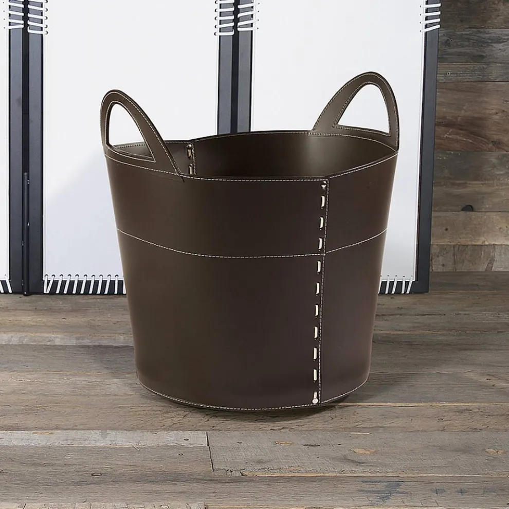 Holztasche aus doppellagigem Leder und Holzsockel, hergestellt in Italien