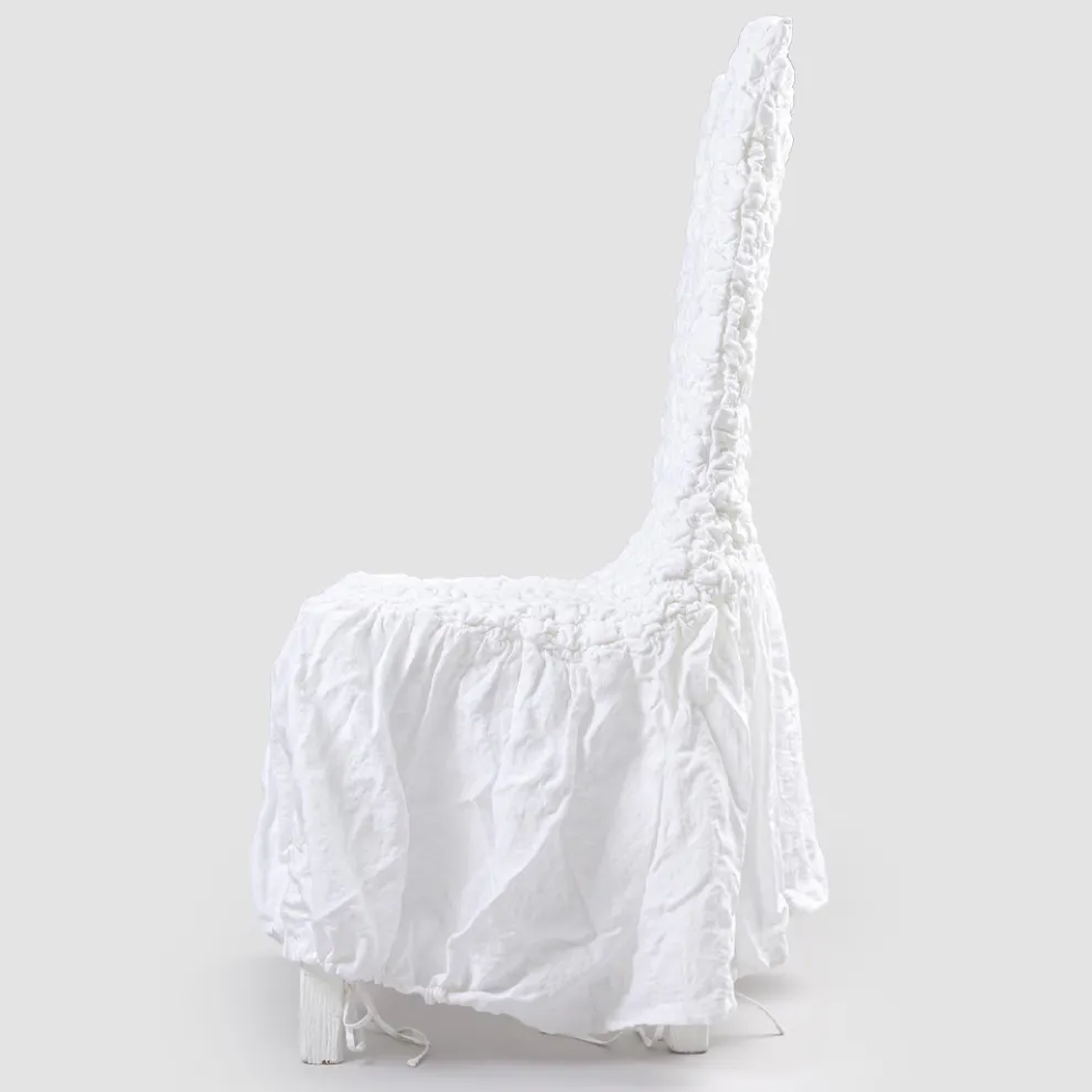 Stuhlbezug mit eleganter Rückenlehne für Wohnzimmer aus besticktem Leinen - Panteo