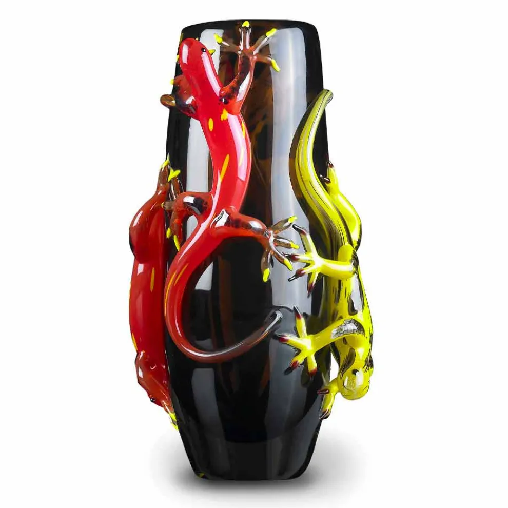 Farbige Glasvase mit Geckos Handgefertigt in Italien - Geco