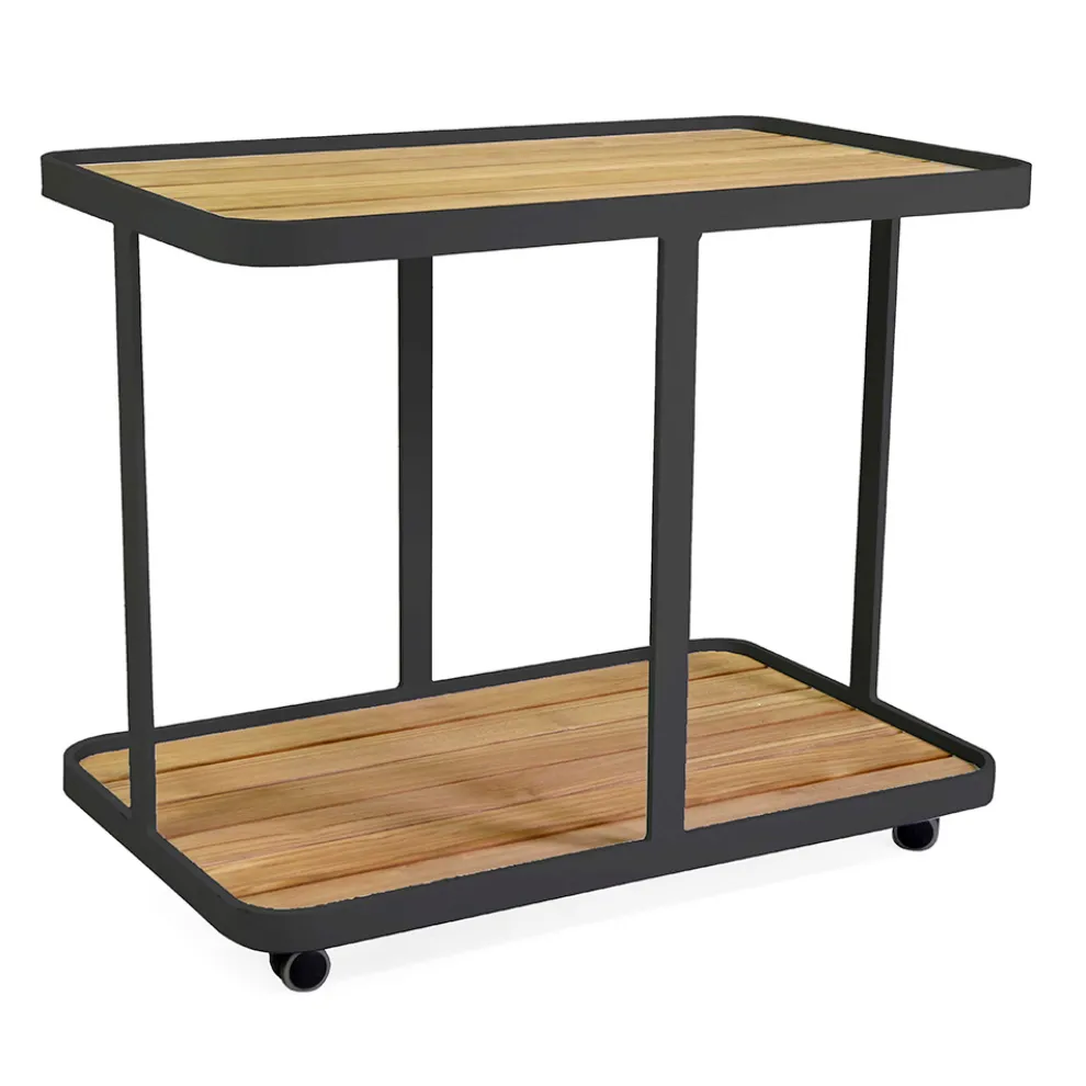 Aluminium-Trolley in verschiedenen Ausführungen mit Rädern und Teakholzplatte - Tent