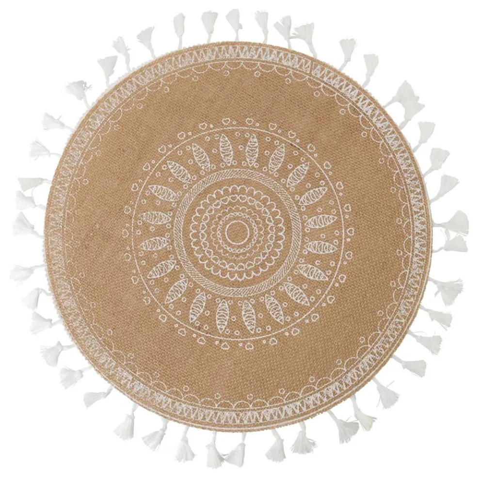 Rundes Frühstücks-Tischset aus Jute und 3 weißen Dekorationen 12 Stück - Cassiode