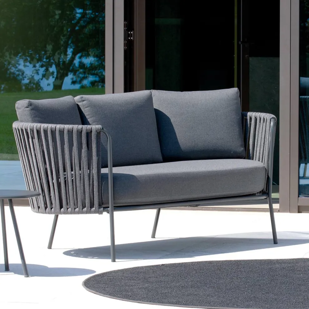 Gartensofa aus Edelstahl und Seilrückenlehne - Luxura