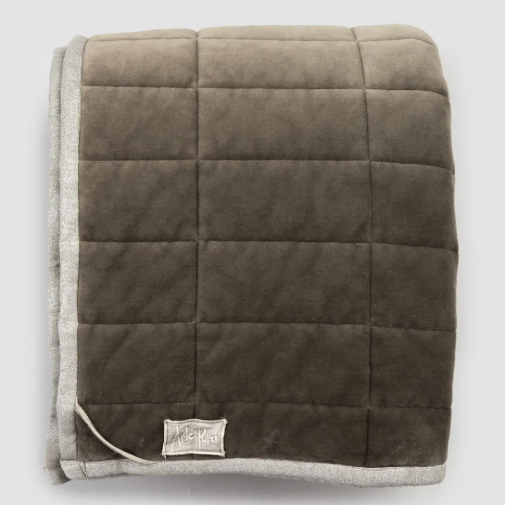 Plaid aus Baumwollsatin und Chenille mit Lurex-, Kreide- oder Retro-Bordüre - Taupe