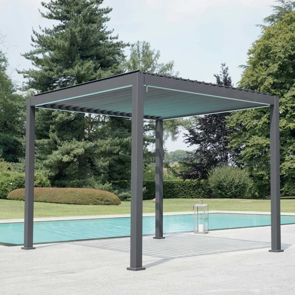 Pergola 3x4 m aus anthrazit lackiertem Aluminium mit Kurbel - Levante