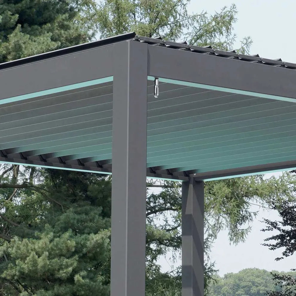 Pergola 3x4 m aus anthrazit lackiertem Aluminium mit Kurbel - Levante