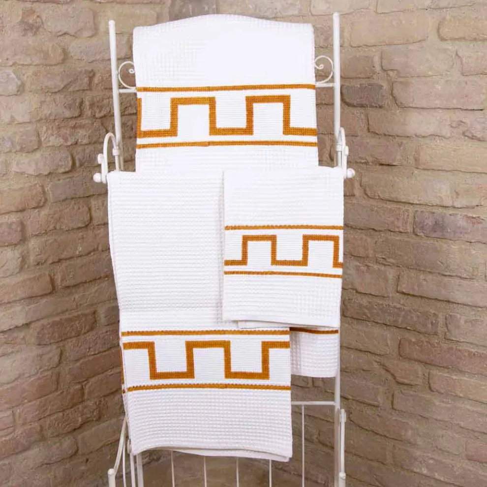 Kunsthandtuch handbedruckt in Baumwolle Unique Piece Italian - Viadurini von Marchi