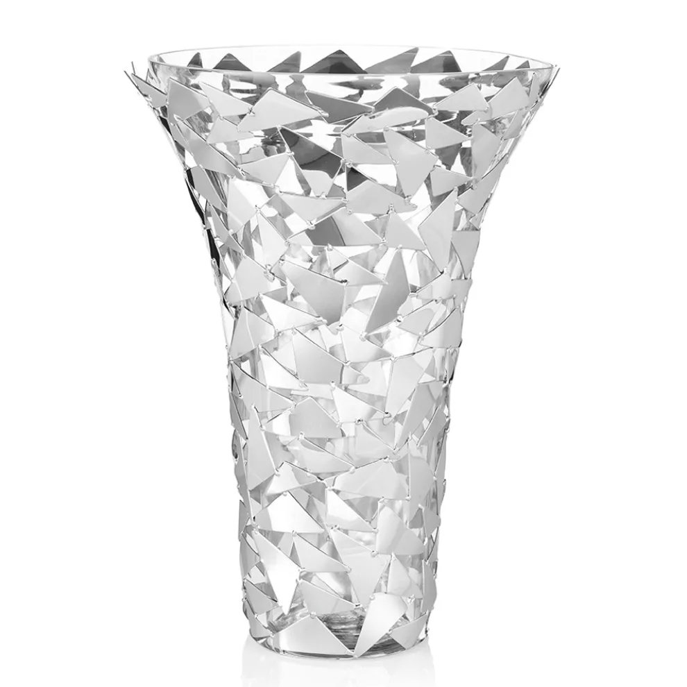 Vase aus Glas und silbernem Metall mit luxuriöser geometrischer Dekoration - Chirico