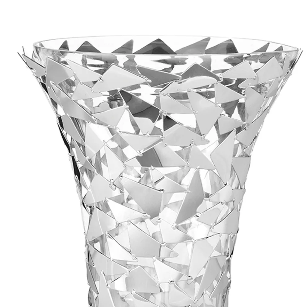 Vase aus Glas und silbernem Metall mit luxuriöser geometrischer Dekoration - Chirico