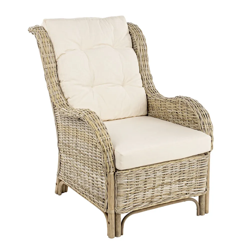 Gartensessel aus natürlichem Rattan für den Außenbereich mit Kissen - Supreme