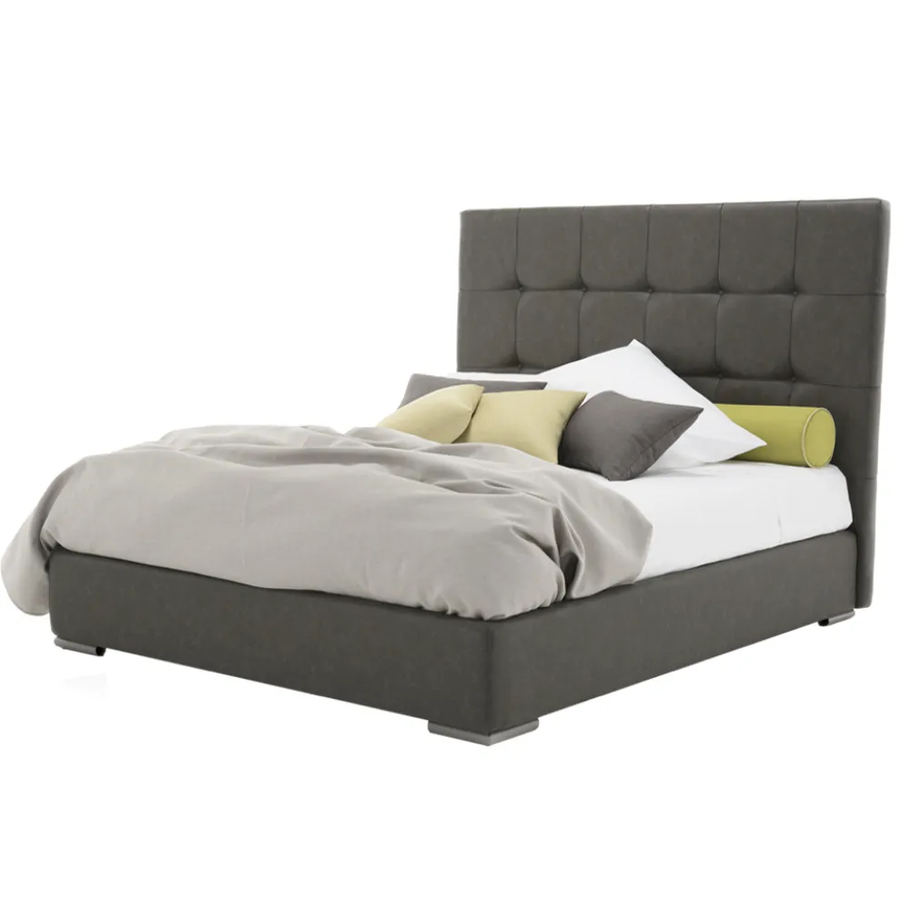 Doppelbett mit Kasten und Kingsize-Kopfteil aus Stoff oder Kunstleder - Ponente