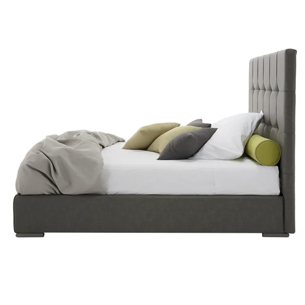 Doppelbett mit Kasten und Kingsize-Kopfteil aus Stoff oder Kunstleder - Ponente