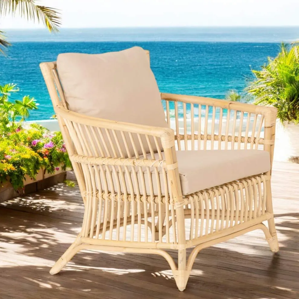 Outdoor-Sessel aus natürlichem Rattan komplett mit Kissen - Bellaria