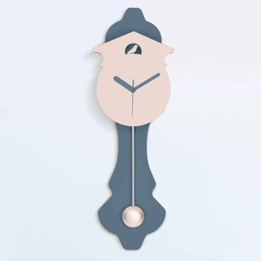Moderne Pendeluhr in grauem und rosa Designholz - Kuckuck
