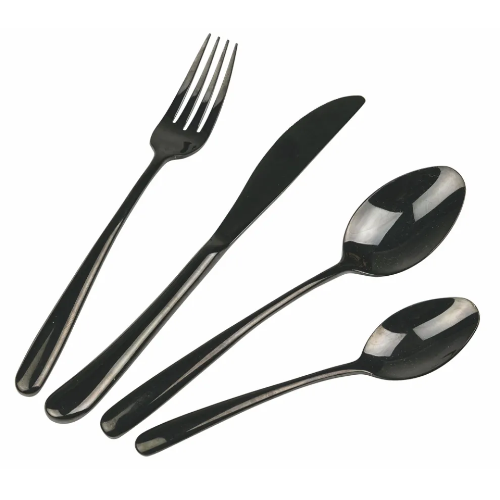 Besteckset aus glänzendem schwarzem Stahl rundes Design 24-teilig - Tropfen