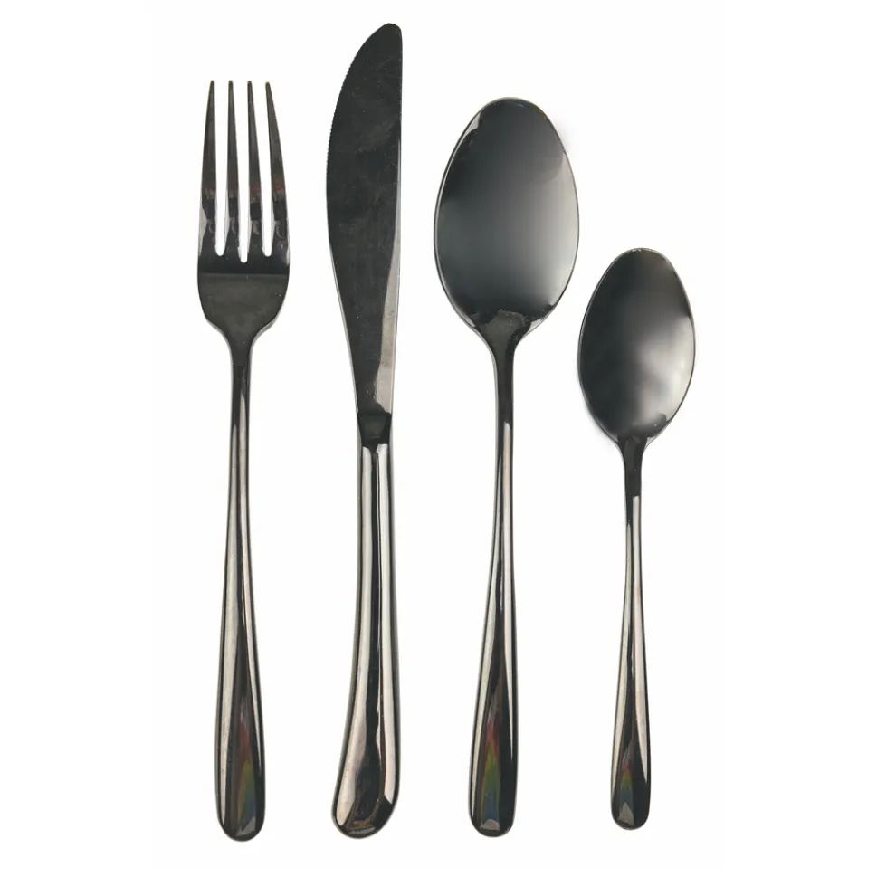 Besteckset aus glänzendem schwarzem Stahl rundes Design 24-teilig - Tropfen