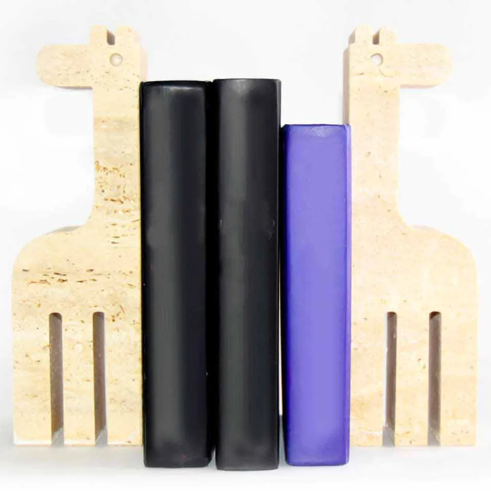 2 Buchstützen aus Travertinmarmor in Form einer Giraffe Made in Italy - Morra