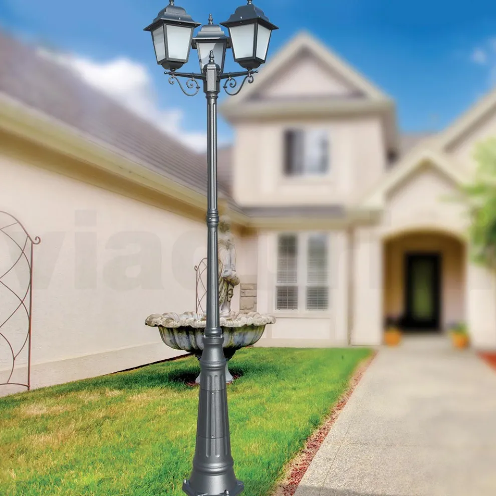 249 cm hohe Straßenlaterne aus Anthrazitglas und Aluminium Made in Italy - Scintilla