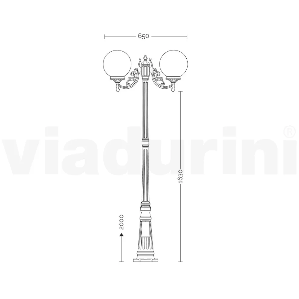 200 cm hohe Straßenlaterne aus schwarzem Acryl und Aluminium, hergestellt in Italien - Trovanero