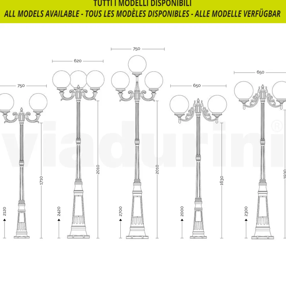 200 cm hohe Straßenlaterne aus schwarzem Acryl und Aluminium, hergestellt in Italien - Trovanero