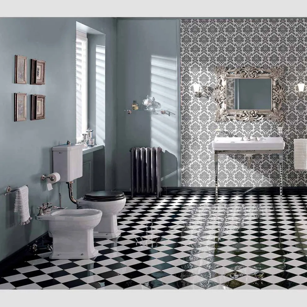 105 cm Vintage weiße Keramik-Badezimmerkonsole mit Füßen, Made in Italy - Marwa