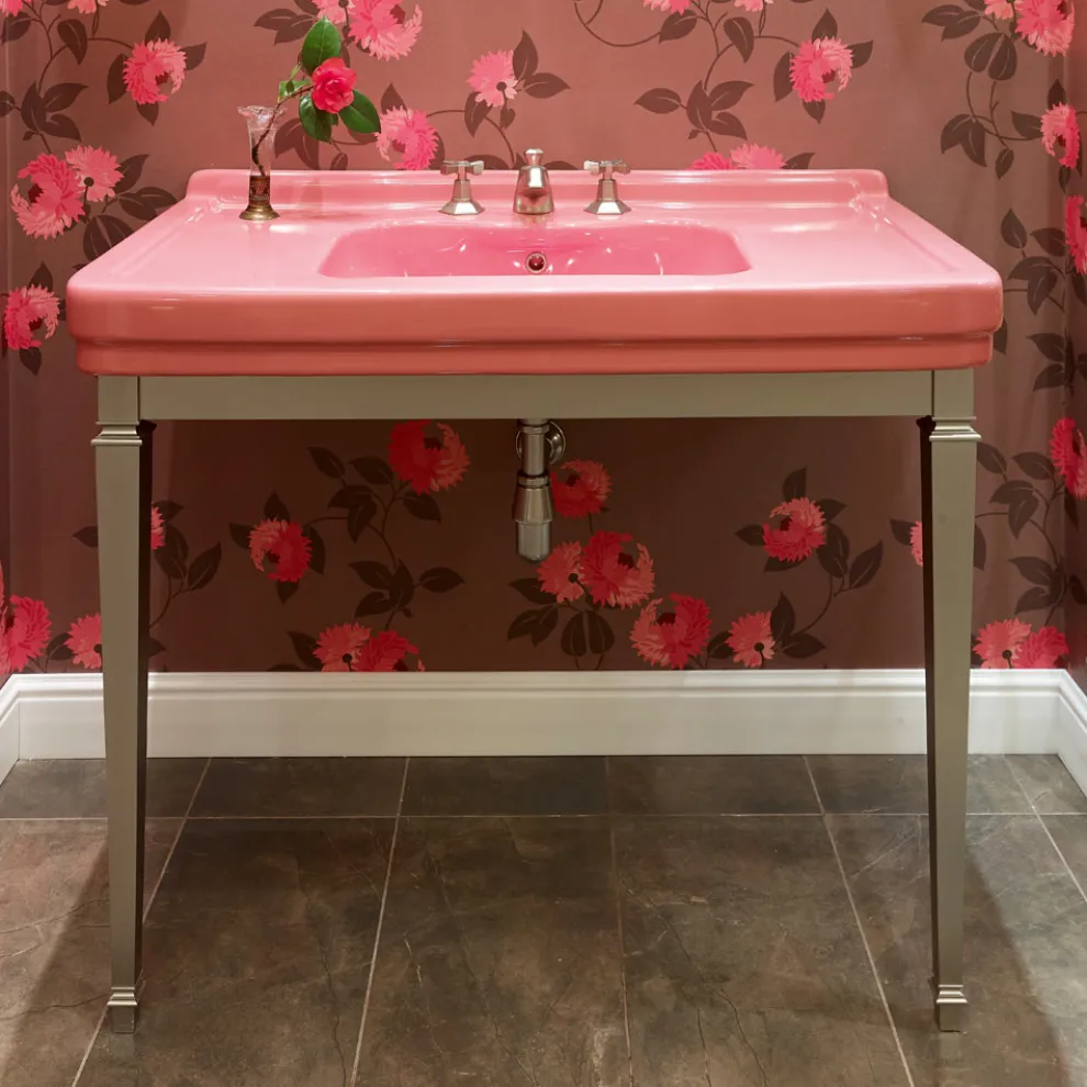 105 cm Vintage weiße Keramik-Badezimmerkonsole mit Füßen, Made in Italy - Marwa