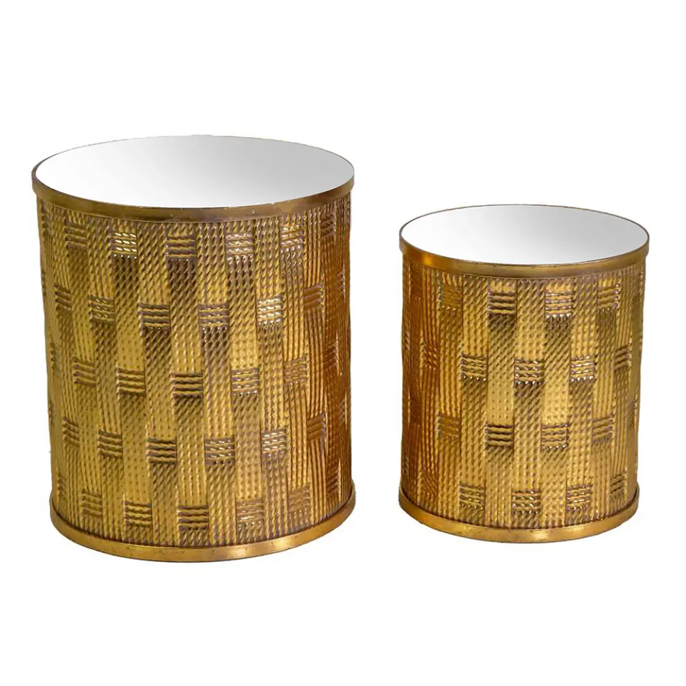2 Couchtische aus goldenem Metall mit Spiegelplatte - Cliff