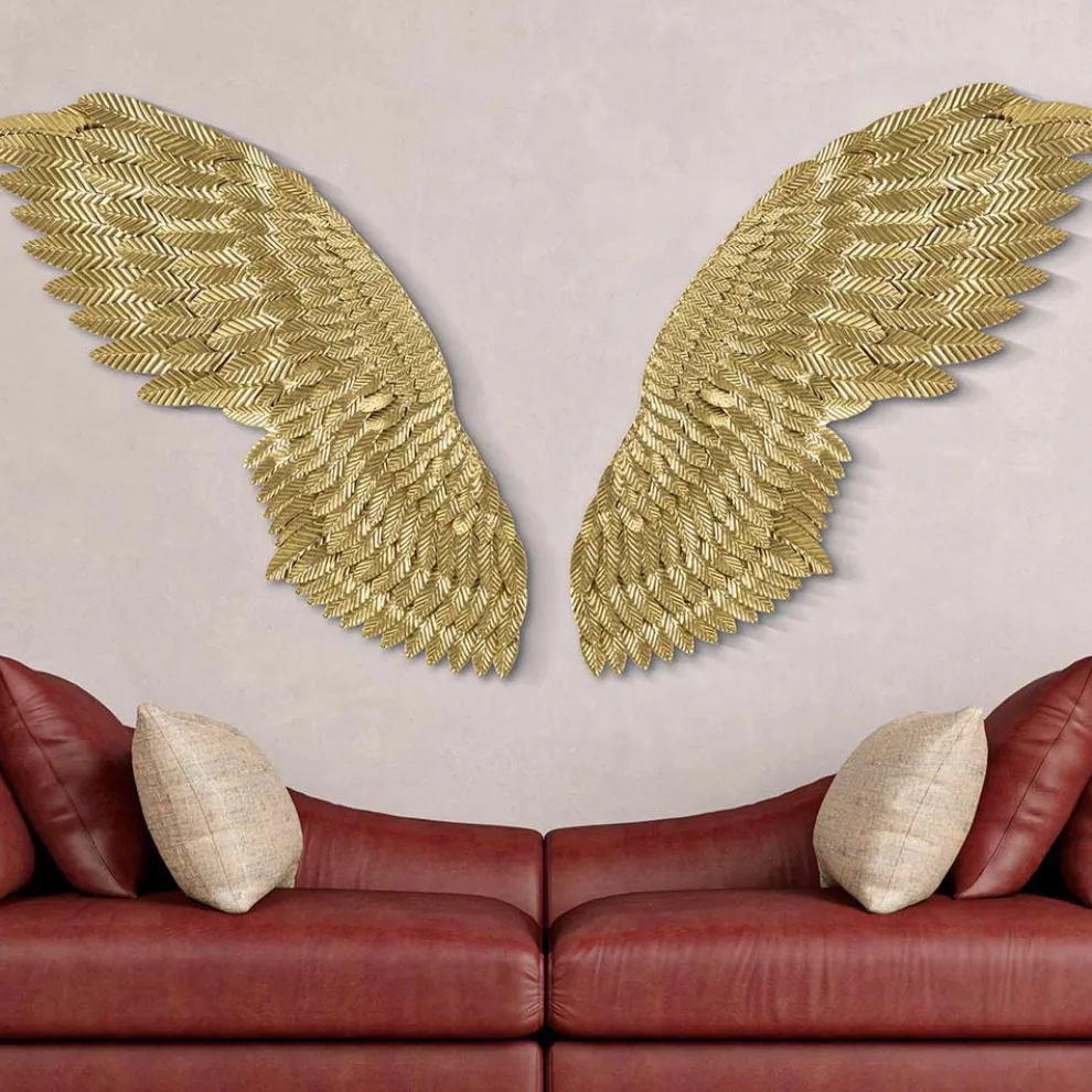 2 3D-Dekorplatten aus goldenem Eisen mit der Darstellung eines Flügelpaars - Tony