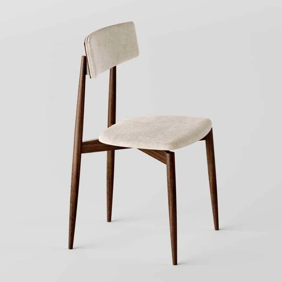 4 Esszimmerstühle aus massivem Eschenholz und Stoff, hergestellt in Italien – Sulu