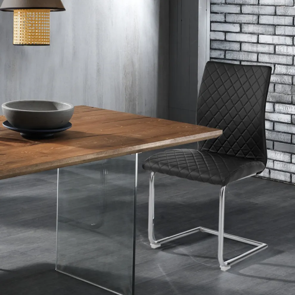 4 Esszimmerstühle mit Kufenbeinen aus verchromtem Stahl – Amethyst