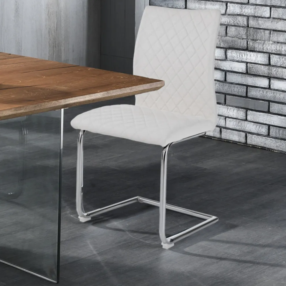 4 Esszimmerstühle mit Kufenbeinen aus verchromtem Stahl – Amethyst