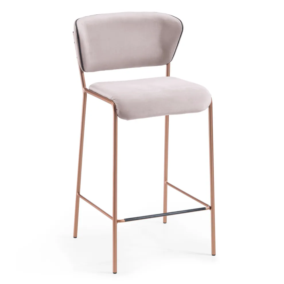 2 Hocker aus Perlmutt-Samtstoff und roségoldenen Beinen, hergestellt in Italien – Schmetterling