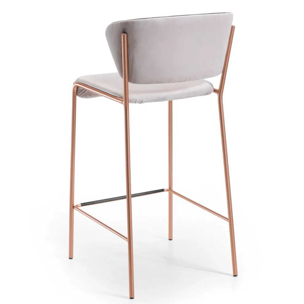 2 Hocker aus Perlmutt-Samtstoff und roségoldenen Beinen, hergestellt in Italien – Schmetterling