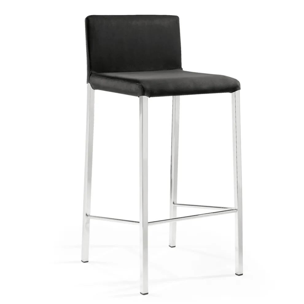 2 Hocker aus schwarzem Stoff und silbernen Stahlbeinen, hergestellt in Italien – Cadente