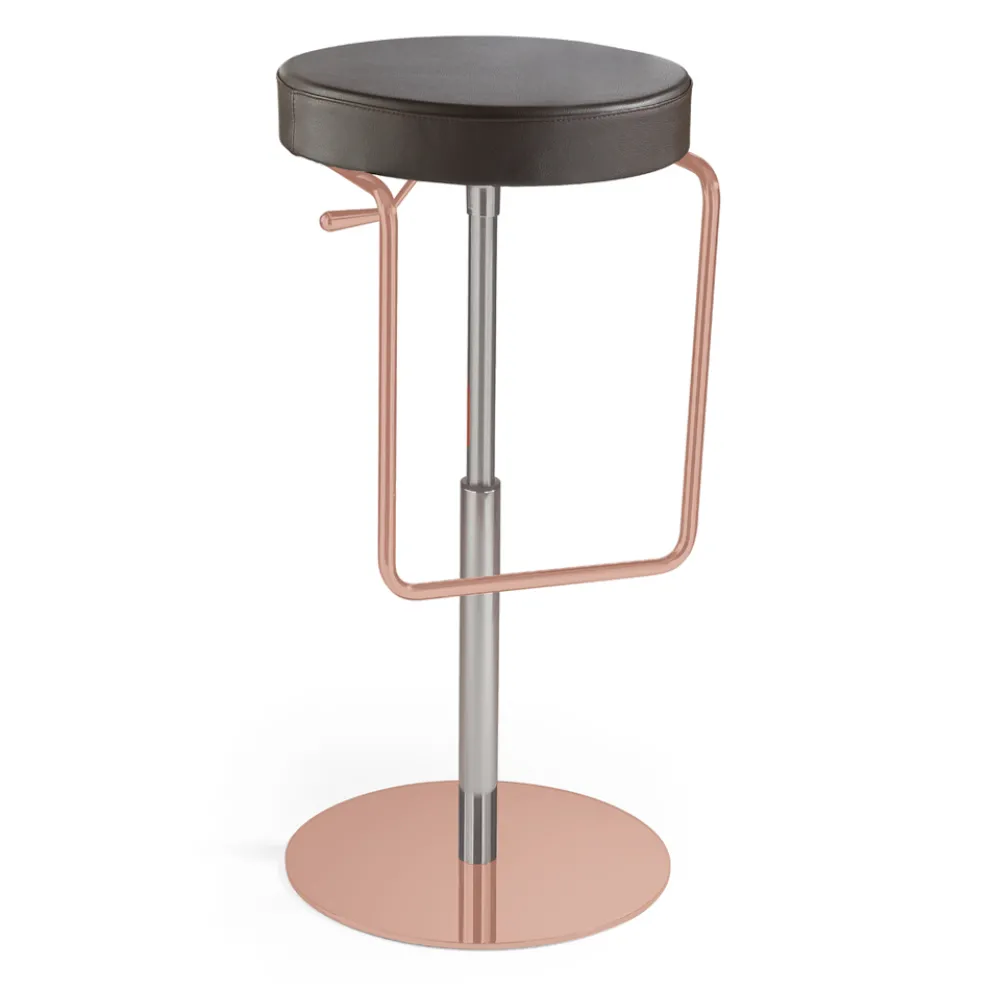 2 Hocker aus schwarzem Leder und roségoldener Stahlstruktur, hergestellt in Italien – Laser