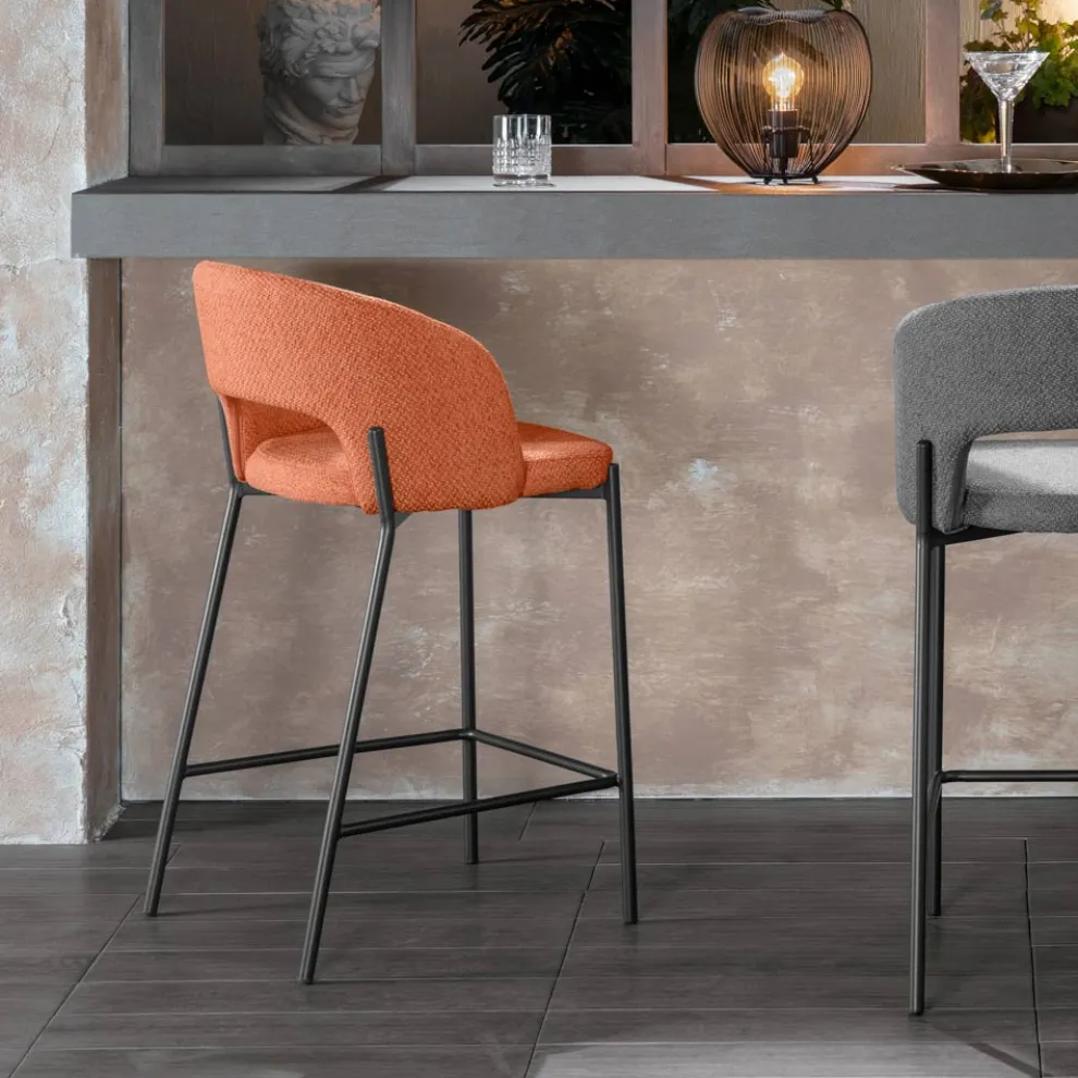 2 Innenhocker mit Sitz und Rückenlehne aus Stoff und Metallbeinen – Strand