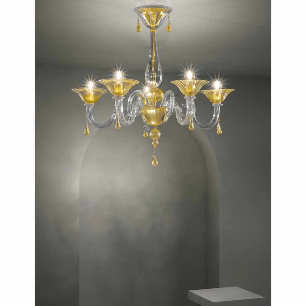 5 Lichter Venedig Glas Kronleuchter, handgefertigt in Italien - Margherita