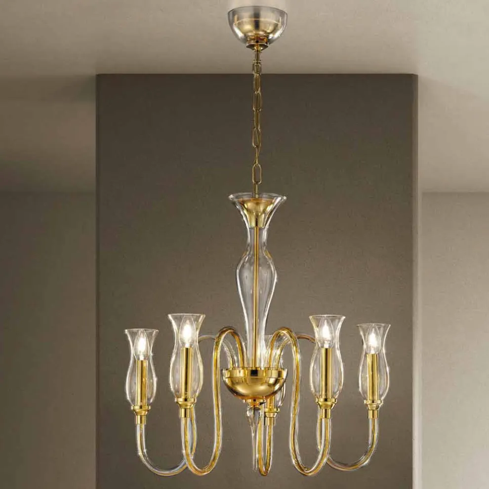 5 Lichter Venezianischer Glas Kronleuchter Handgefertigt in Italien - Vittoria