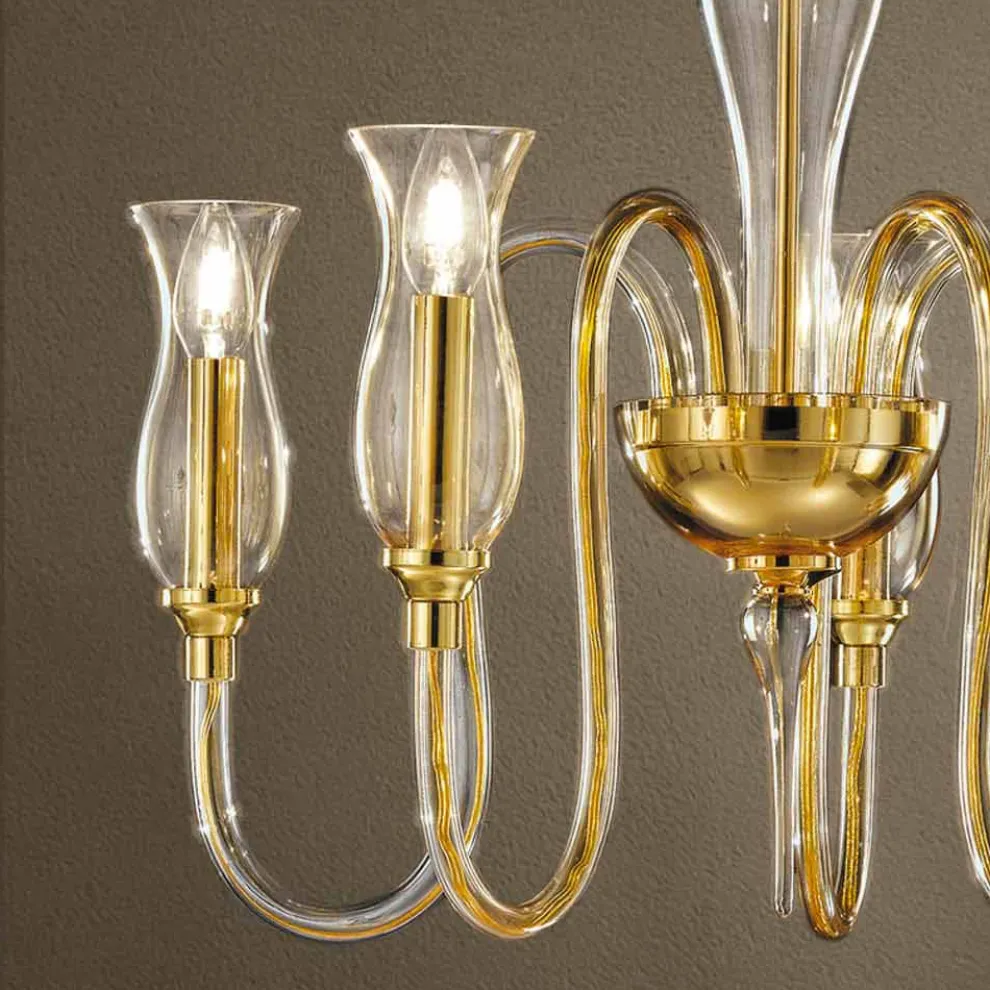 5 Lichter Venezianischer Glas Kronleuchter Handgefertigt in Italien - Vittoria