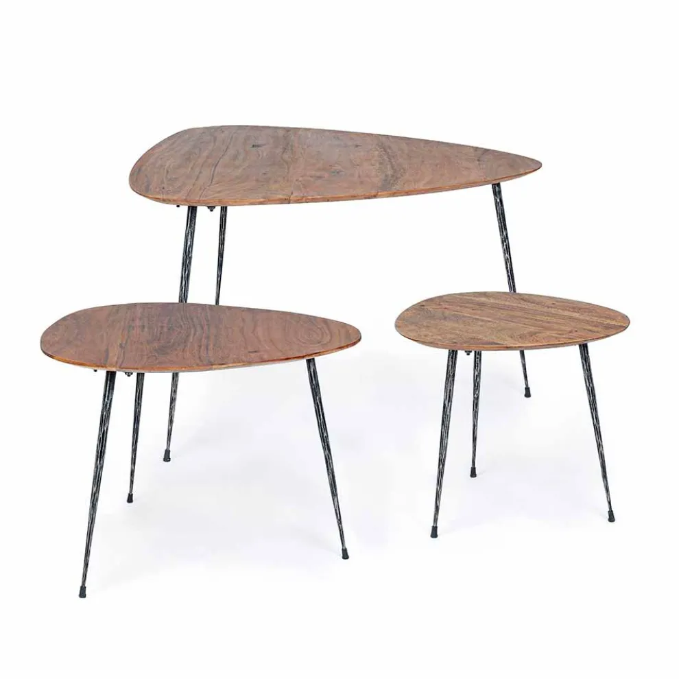 3 moderne Couchtische mit Homemotion Mango Holzplatte - Kalidi