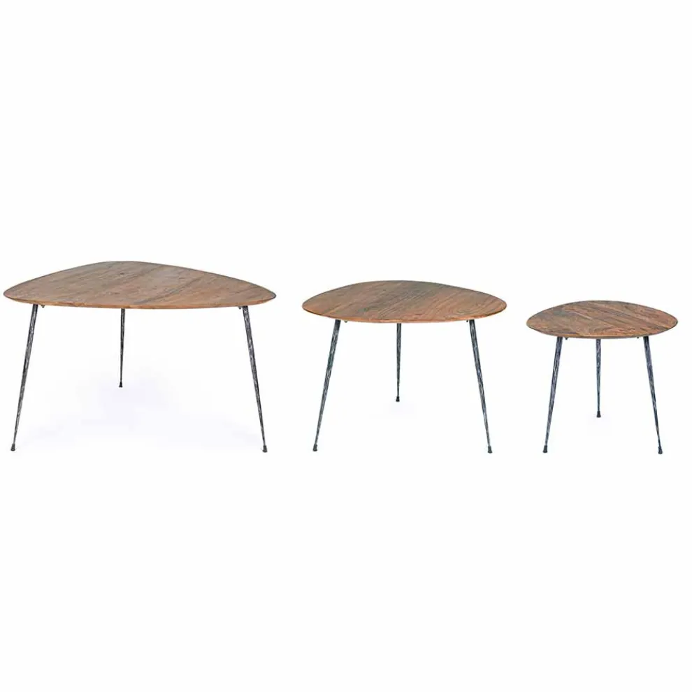 3 moderne Couchtische mit Homemotion Mango Holzplatte - Kalidi