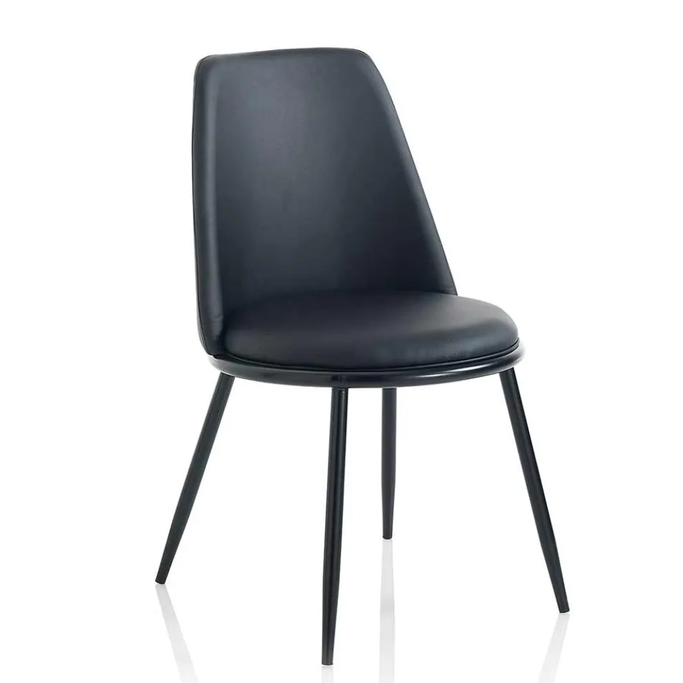 2 moderne Esszimmerstühle aus Kunstleder und Matt Black Metal - Frizzi