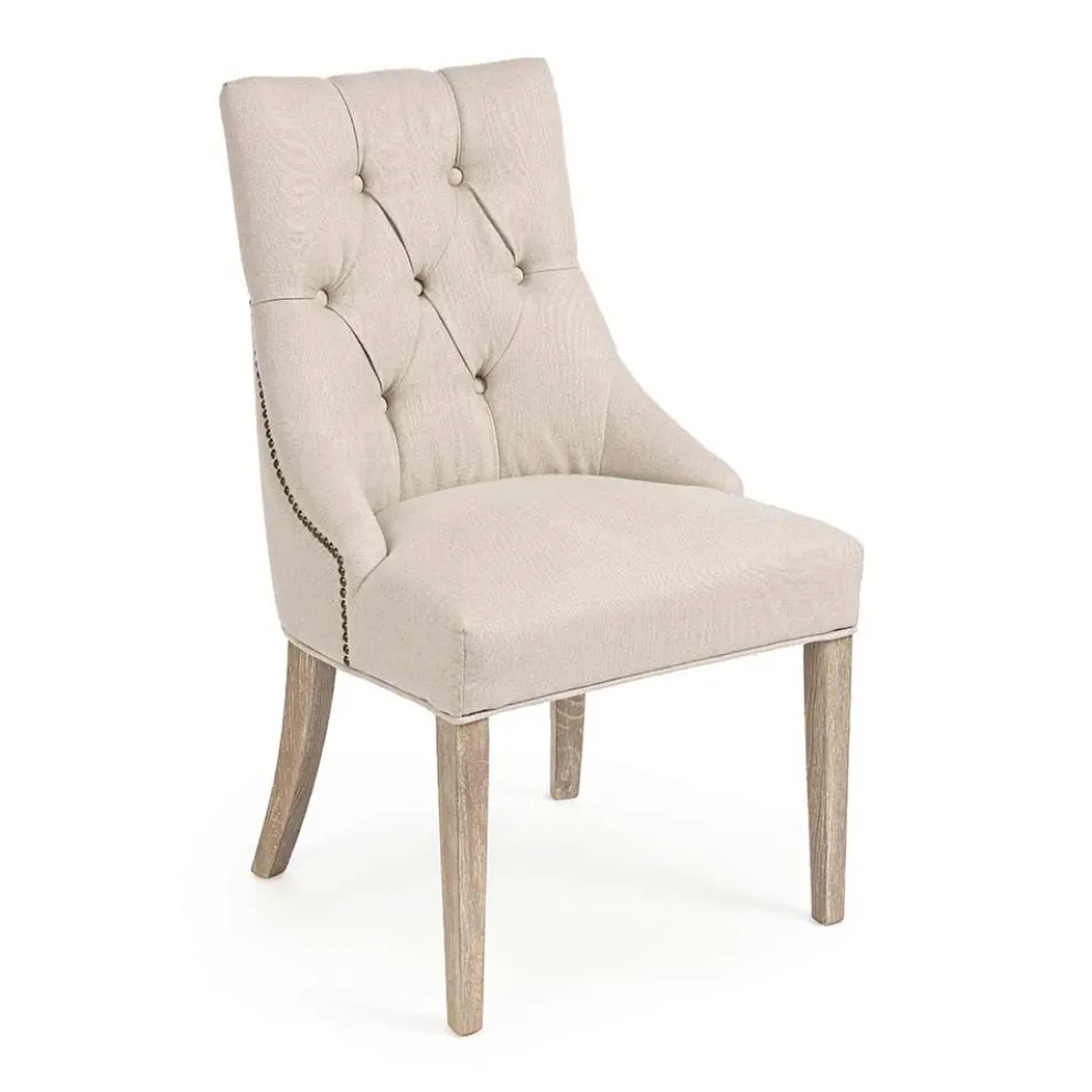 2 moderne Leinenstühle mit Eichenholzstruktur Homemotion - Barna