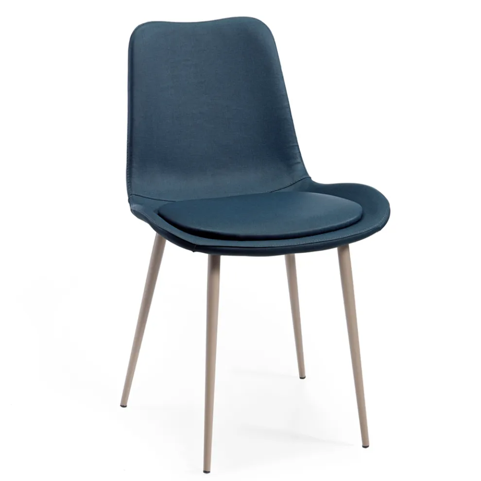 2 Monocoque-Stühle aus Holz und blauem Stoff, hergestellt in Italien – klein