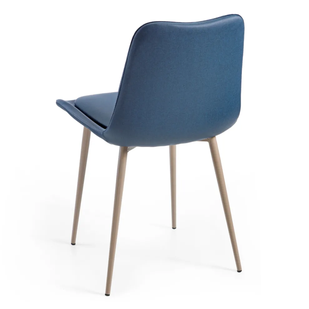 2 Monocoque-Stühle aus Holz und blauem Stoff, hergestellt in Italien – klein