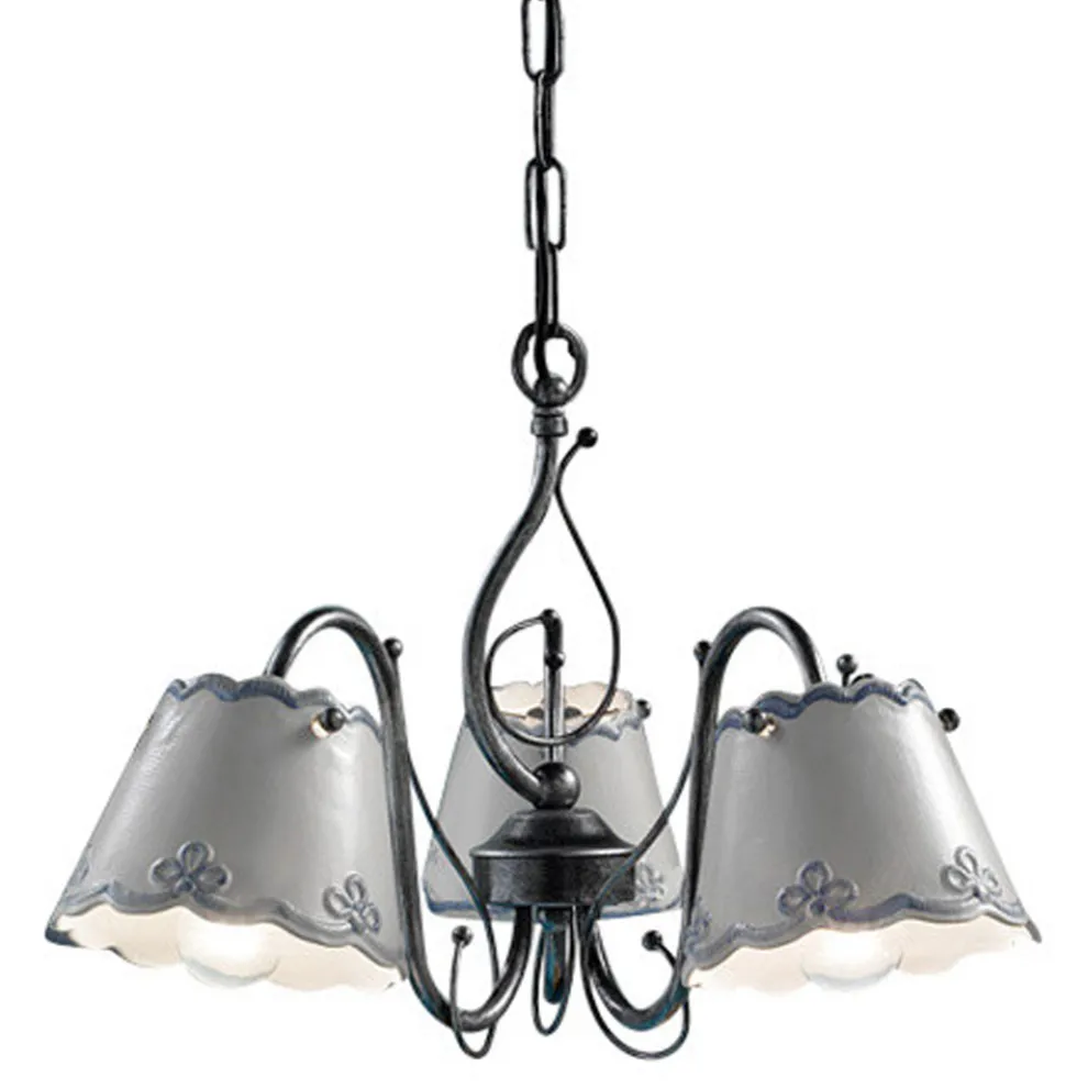 3- oder 5-flammiger Keramik-Kronleuchter mit handbemaltem Stickeffekt – Ravenna