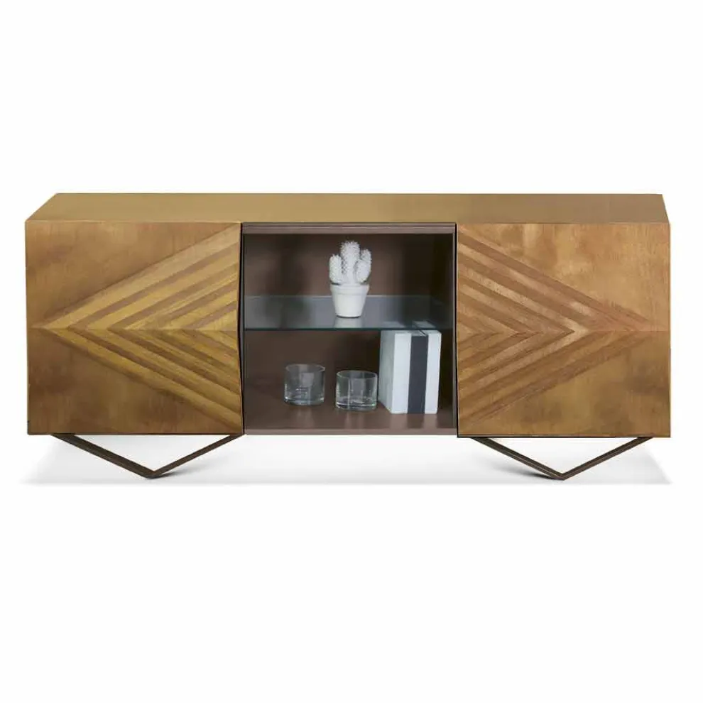 2- oder 4-türiges Sideboard aus Holz mit Kristallregalen Made in Italy - Gardena
